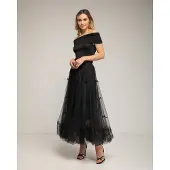 Tantra Tule midi-rok met kant aan de onderkant en strikdetails.