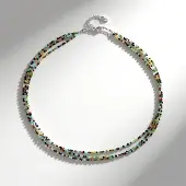 Cavill - 925 Sterling Zilver Halsketting - 4.6 Ct Russische Diopsied met Amazoniet & Malachiet - Kleurrijk & Elegant Verstelbaar Sieraad