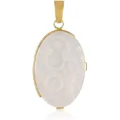 Cavill - Zilveren hanger verguld - Witte Agaat 27,5ct Ovaal Cabochon - Bali Barong stijl - Handgemaakt - Luxe dames sieraad