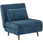 Sweeek Fauteuil van chenille stof met slaapfunctie houten poten Blauw