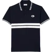 Lacoste Heren Gestreept Premium Katoenen Poloshirt (Zwart)