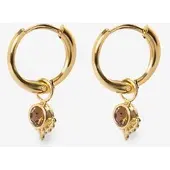 Sissy-Boy Gold plated oorbellen met bruine steen