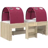 vidaXL Bed met luifel, 3 stuks, Sonoma en rood houtvezel