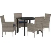 vidaXL Tafel en stoelen set 5 st Grijs en Marineblauw PE Riet