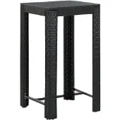 vidaXL Tuinbartafel 60,5x60,5x110,5 cm poly rattan zwart