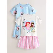 Next - Meisjes - Set van 2 korte Disney Princess pyjama's in blauw - Roze