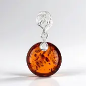Cavill - Zilveren Hanger - 925 Sterling Zilver - Cognac Baltische Barnsteen 1,75 ct - Ronde Cabochon 12 mm - Elegante Natuurlijke Sieraden