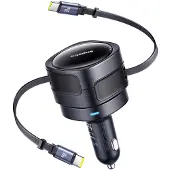Baseus Autolader met intrekbare USB-C-kabels 60W - Zwart