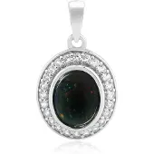 Cavill - Zilveren Hanger - 925 Sterling Zilver Geplatineerd - Ovale Mezezo Opaal 1,39 ct - 24 Cambodjaanse Zirkonia 0,59 ct - Elegant Etnisch Design