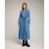 Tantra Midi-doorknoopjurk met borstzakken, een uitlopende rok en een riem