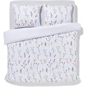 HEMA Dekbedovertrek Zacht Katoen 200x200/220 Bloemen Wit (wit)