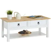 Idimex Mexicaanse salontafel TEQUILA van massief hout met 2 lades - wit/bruin