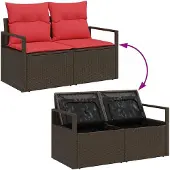 vidaXL Tuinbank Set 10 st Bruin en Rood poly rattan