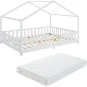 En.casa Kinderbed Treviolo met uitvalbeveiliging en matras 140x200 wit