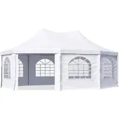 TOOLPORT pagodetent paviljoen 5x6,8m snel & eenvoudig te monteren met vensters - robuust PVC-zeil 700 wit