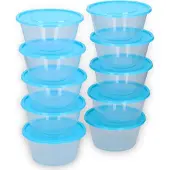 24.Se Chinese Bakjes - Bewaardozen - 650 ml - Transparant met Blauwe Deksel - 10 stuks