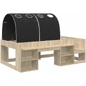 vidaXL Bedframe met Tunnel 3 st Sonoma Eiken en Zwart Bewerkt hout