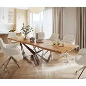 DELIFE Eettafel Edge 300x100 XL acacia natuur Spider staal roestvrij staal Live-Edge