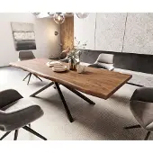 DELIFE Eettafel Edge 260x100 XL acacia bruin kruisframe rechthoek zwart Live-Edge