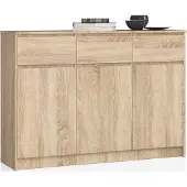 Akord Ladekast K140 met 3 Lades en 3 Deuren / Furniture Factory / Sonoma Eik / 138 x 99 x 40 cm