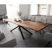 DELIFE Eettafel Edge 300x100 XL acacia bruin Kreuzframe rechthoek zwart Live-Edge