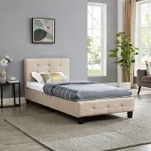 CARO-Möbel Gestoffeerd bed OHIO 90x200cm met beige stoffen bekleding