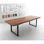 DELIFE Eettafel Edge acacia bruin 260x100 XL zwart metaal Live-Edge