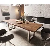 DELIFE Eettafel Edge 260x100 XL acacia bruin roestvrijstaal breed Live-Edge