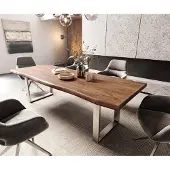 DELIFE Eettafel Edge 260x100 XL acacia bruin roestvrijstaal smal Live-Edge