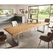 DELIFE Eettafel Edge 300x100 XL acacia natuur roestvrijstaal breed Live-Edge