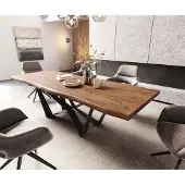 DELIFE Eettafel Edge 260x100 XL acacia bruin Spider staal zwart Live-Edge