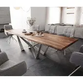 DELIFE Eettafel Edge 300x100 XL acacia bruin Spider vlakstaal edelstaal Live-Edge