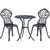 Outsunny - Bistroset - met 2 Stoelen - Weerbestendig - Zwart