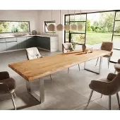 DELIFE Eettafel Edge 300x100 XL acacia natuur roestvrijstaal smal Live-Edge