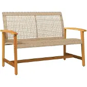 vidaXL Tuinbank 112 cm poly rattan en acaciahout beige