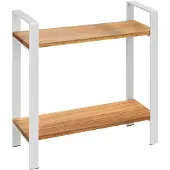 Wenko Keukenrek Louisa Recht model in mat wit staal en FSC gecertificeerd acaciahout 32x33x11cm - 2 niveaus - Keukenrek Staand - Keukenorganizer