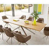 DELIFE Eetkamertafel Edge eiken natuur 260x100x2,5-3 kruisframe rechthoek roestvrij staal Live-Edge