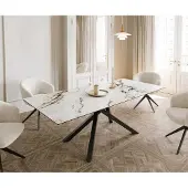 DELIFE Eetkamertafel Edge 180-220x100 keramiek Calacatta Luxe wit-goud-grijs kruisframe rechthoek zwart uitschuifbaar