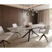 DELIFE Eetkamertafel Edge 200-300x100 keramiek Minas Melange wit-beige kruisframe rechthoek zwart uitschuifbaar
