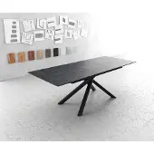 DELIFE Eettafel Edge 180-220x100cm Laminam keramiek grijs middenpoot kruis zwart