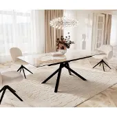 DELIFE Eetkamertafel Edge 180-220x100 keramiek Minas Melange wit-beige kruisframe rechthoek zwart uitschuifbaar