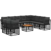 vidaXL Buiten bank set 11 st Zwart en Donker Grijs Polyester