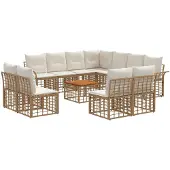 vidaXL Tuinset met 12 zitplaatsen. Natuurlijke en crème-witte polyester stof