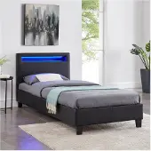 CARO-Möbel Gestoffeerd bed MANDALAY 90x200 cm incl. led-verlichting, kunstleer - zwart