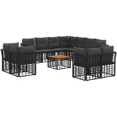 vidaXL Buiten bank set 12 st Zwart en Donker Grijs Polyester