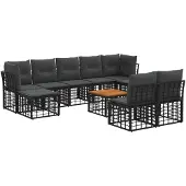 vidaXL Buiten bank set 10 st Zwart en Donker Grijs Polyester