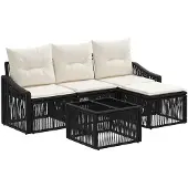 vidaXL Tuinset met 5 zitplaatsen, zwart, van polyrotan