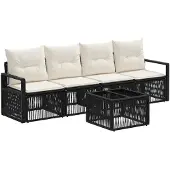 vidaXL Tuinset met 5 zitplaatsen, zwart, van polyrotan