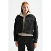 Scotch & Soda Black Denim Textured Oversized Jacket — Black Snow Maat: XS | Spijkerjassen Outlet | Dames | Zwart