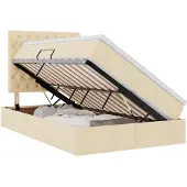 vidaXL LED opbergbed met matras Crèmekleurig 120 x 190 cm Stof